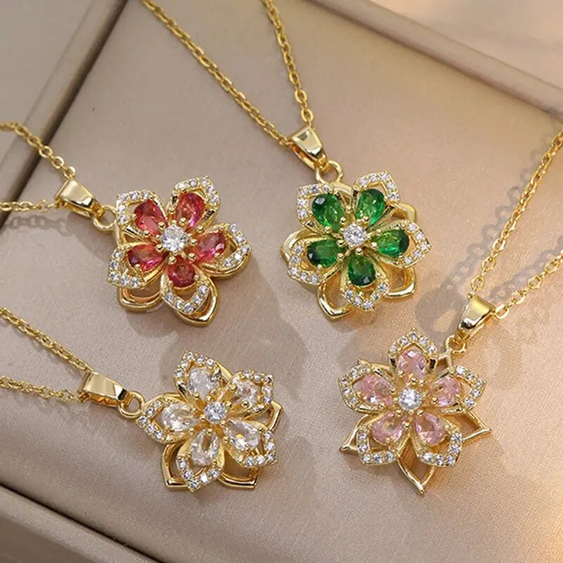 Zircon Flower Pendant Necklace - Oria Jewel