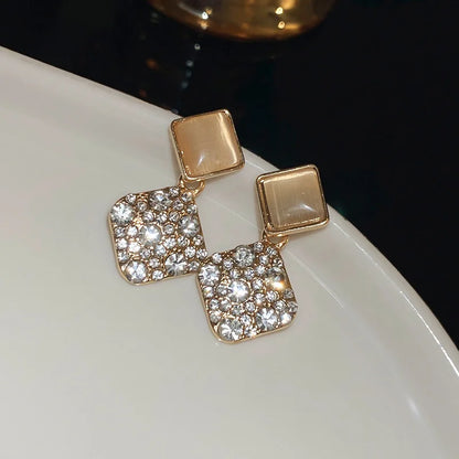 Light Luxury Zircon Stud Earrings Simple Cross Hollow Geometric Earrings Wedding Party Exquisite Ear Jewellery Women Gifts - Oria Jewel
