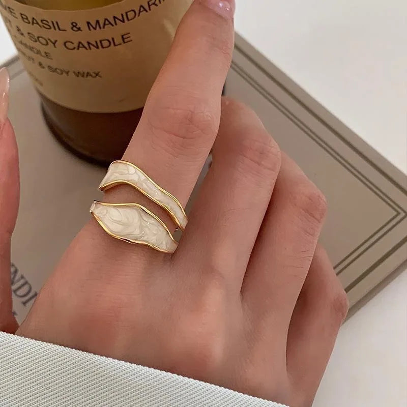 1PC Vintage Enamel Irregular Shape Rings For Women Gold Color Geometric Adjustable Open Ring Female Fashion Party Jewelry Gift - Oria Jewel