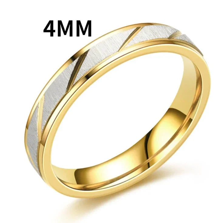 Fashion Gold Stripes Couple Rings 6mm 4mm Stainless Steel Contrast Color Jewelry Valentine&