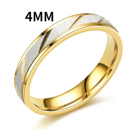 Fashion Gold Stripes Couple Rings 6mm 4mm Stainless Steel Contrast Color Jewelry Valentine&