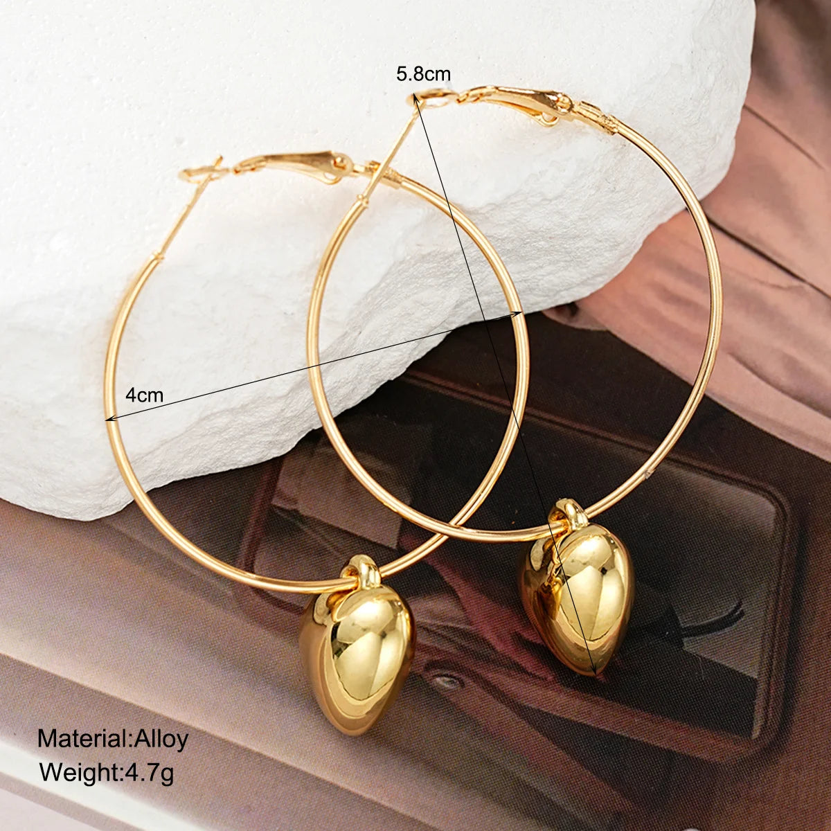 2024 New Heart Pendant Drop Earrings for Women Fashion Gold Color Design Exaggerate Big Circle Hoops Earring Korean Jewelry Gift - Oria Jewel