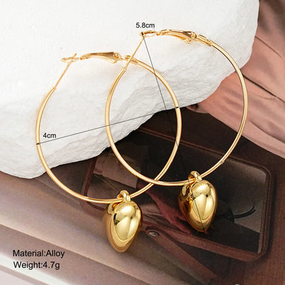 2024 New Heart Pendant Drop Earrings for Women Fashion Gold Color Design Exaggerate Big Circle Hoops Earring Korean Jewelry Gift - Oria Jewel