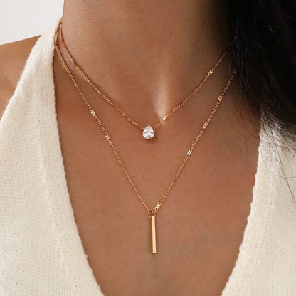 Multi-layer Five-pointed Star Heart Shape Water Drop Pendant Chain Necklace Alloy Material Glass Collarbone Chain Sexy Women&