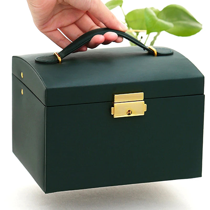 1pcs Multi Functional Three Layer Leather Drawer Style Jewelry Box Earrings Earrings Lock Jewelry Box - Oria Jewel