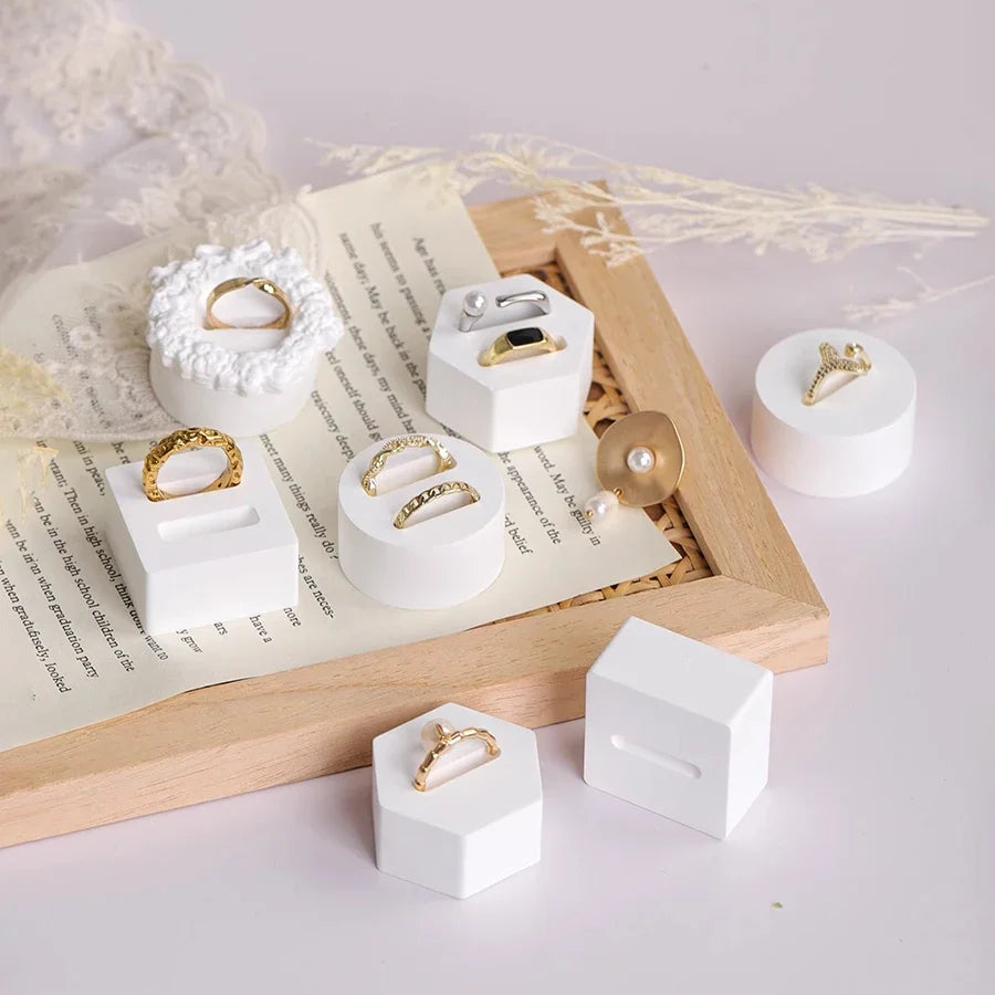 Gypsum white ring display stand holder ,Jewelry organizer props . couple ring display holders case , creative earrings box - Oria Jewel
