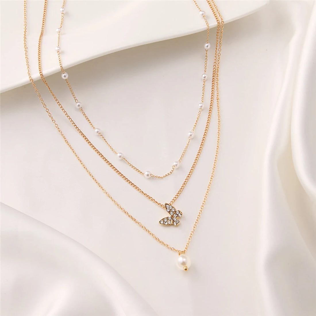 Retro Butterfly Layered Necklace - Oria Jewel