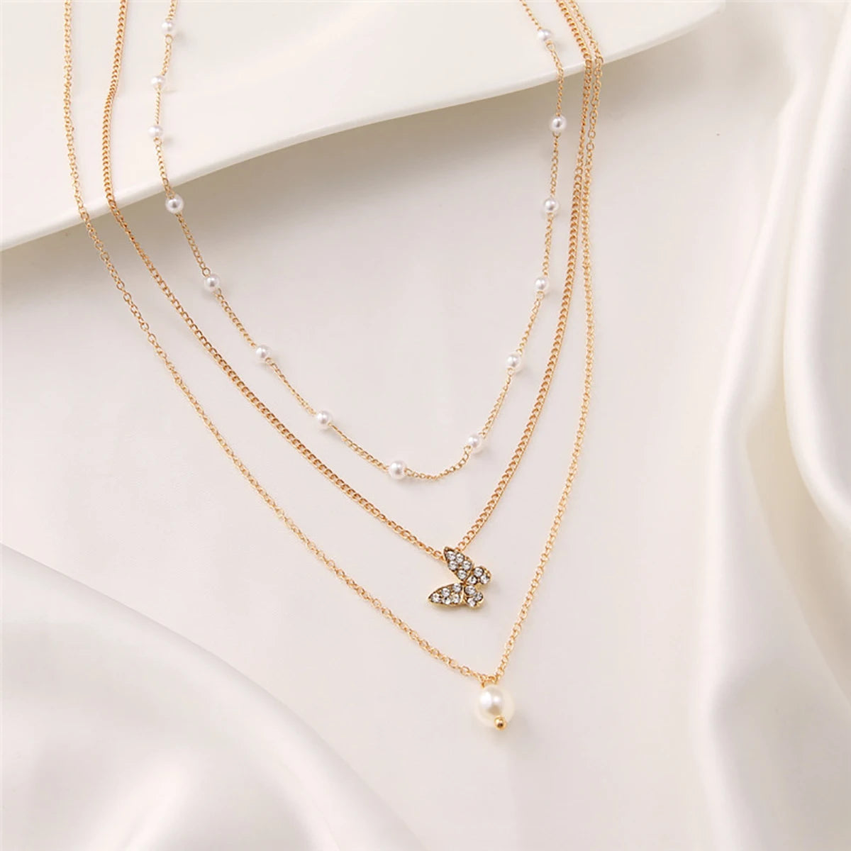 Retro Butterfly Layered Necklace - Oria Jewel