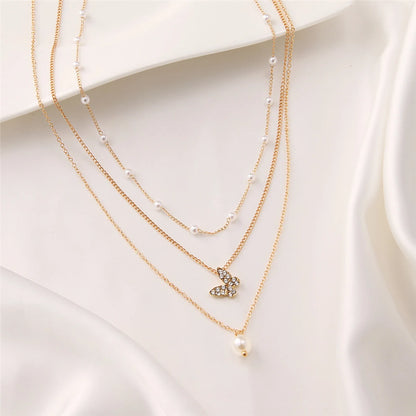 Retro Butterfly Layered Necklace - Oria Jewel