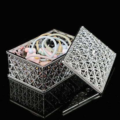 2 PCs Mini Treasure Storage Jewelry Box Silver-color Hollow Flower Pattern Jewelry Case Boxes for Necklace Earring Ring - Oria Jewel