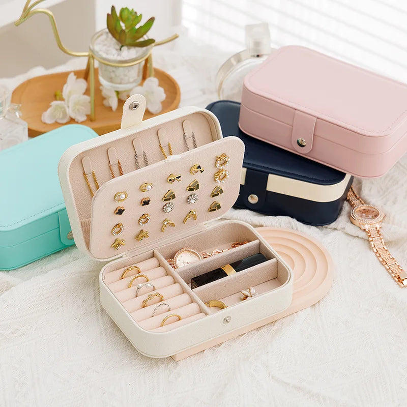 Portable Jewelry Storage Box Travel Organizer Jewelry Case Leather Storage Earrings Necklace Ring Jewelry Organizer Display - Oria Jewel