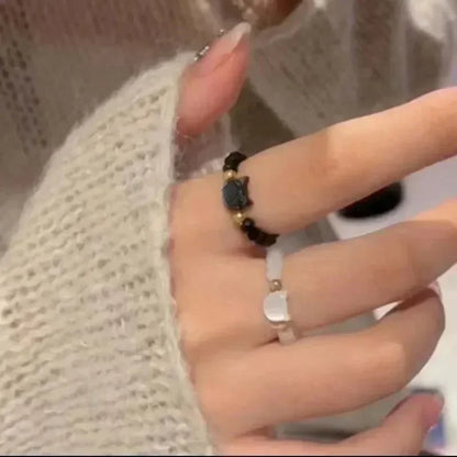 Ring beads minimalist finger toy ring cute black and white cat ring for men and women party accessories jewelry - Oria Jewel
