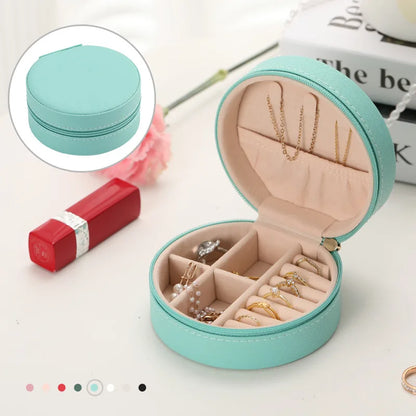 Portable Round Jewelry Box Necklaces Earrings Rings Jewelry Organizer Display Travel Jewelry Case Boxes Pu Leather Storage Box - Oria Jewel