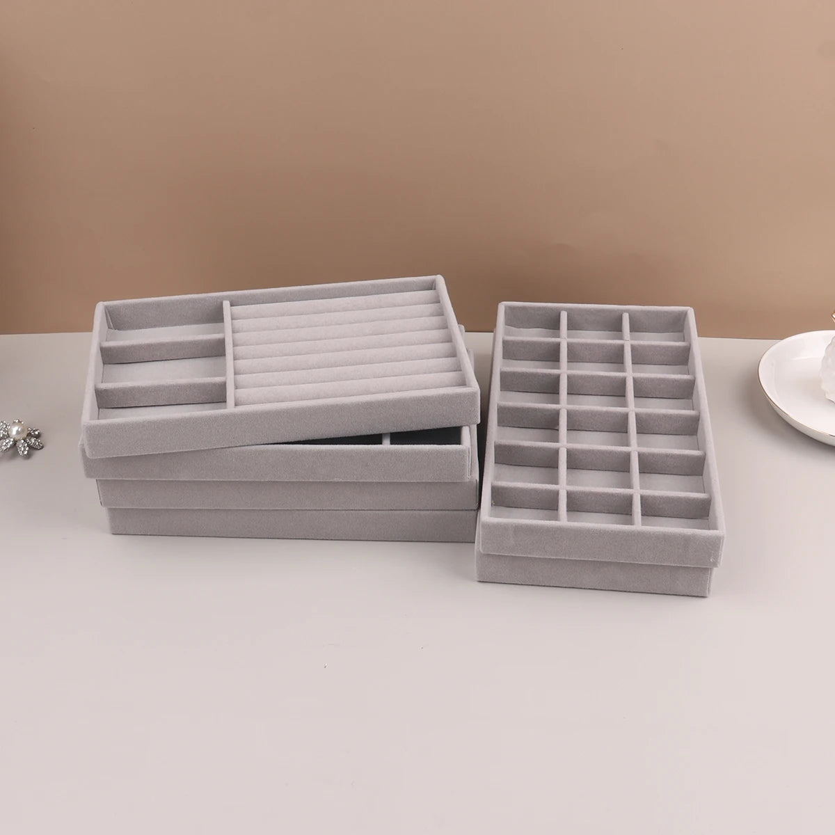 Velvet Jewelry Display Stackable Exquisite Jewellery Holder Portable Ring Earrings Necklace Organizer Box organizator de boys - Oria Jewel