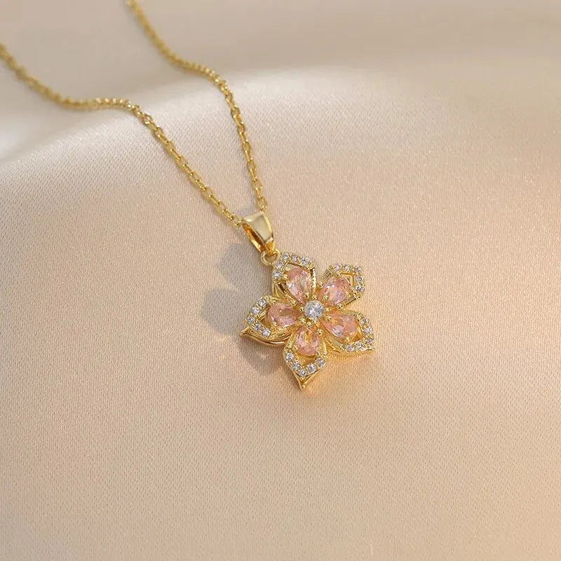 Zircon Flower Pendant Necklace - Oria Jewel