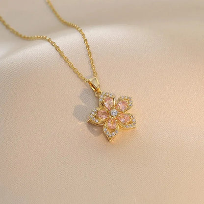 Zircon Flower Pendant Necklace - Oria Jewel