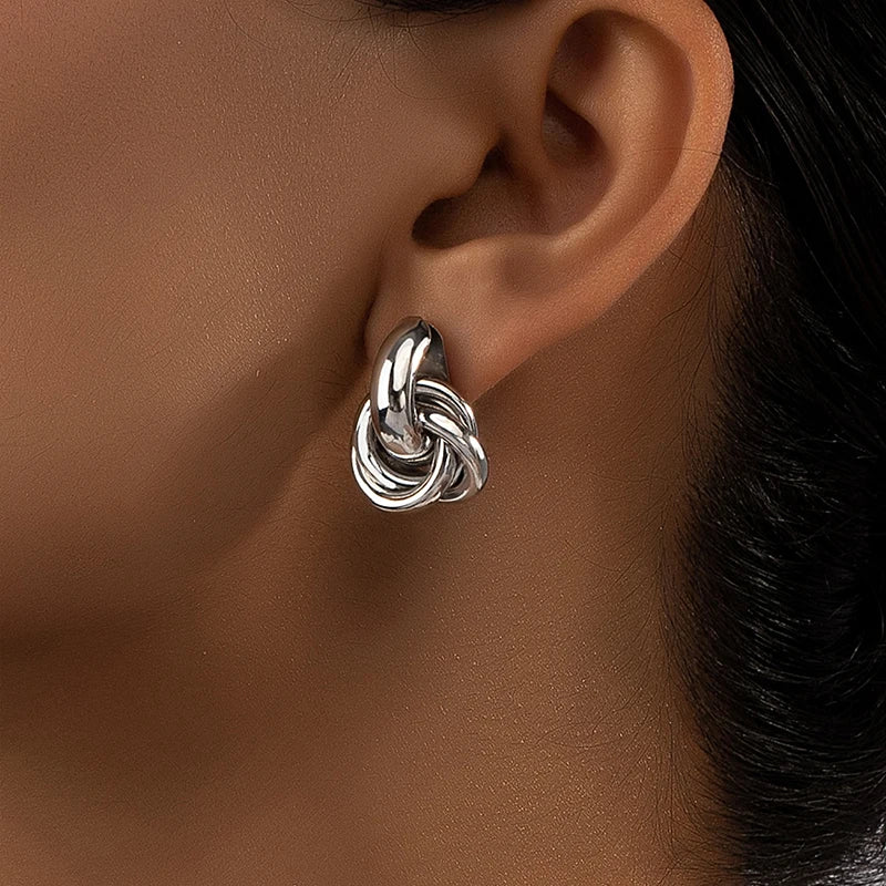 Obega Gold SIlver Color Knot Hoop Earring For Women Shiny Plating Trendy Earring Stud Cute Daily Wear Jewelry - Oria Jewel