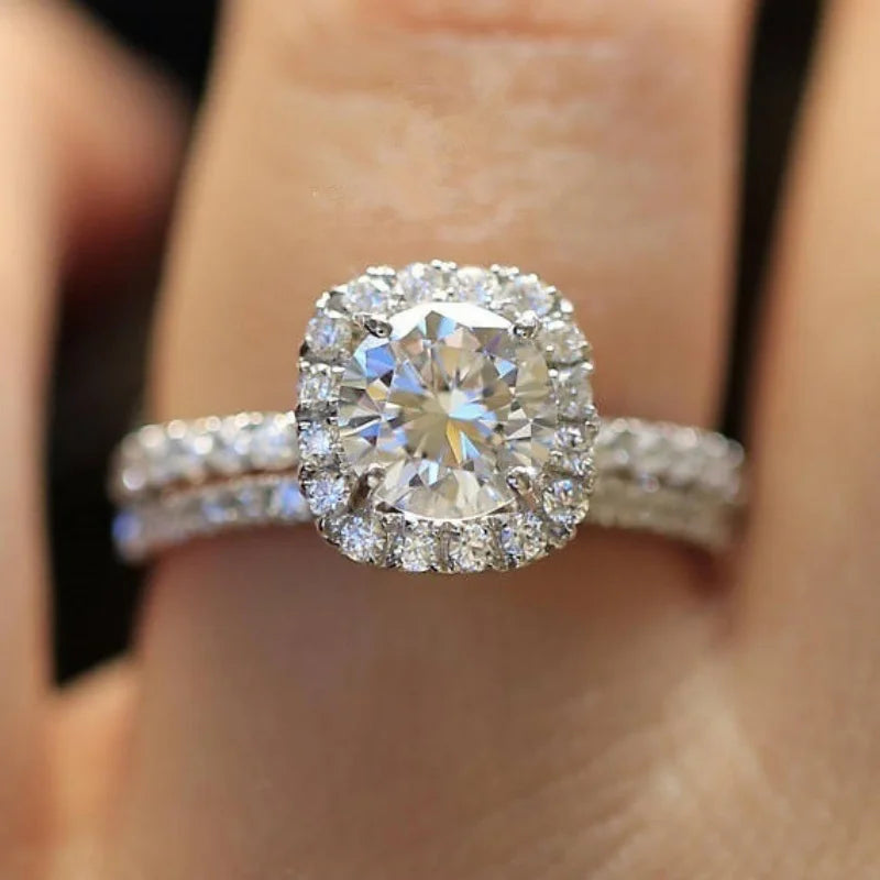 Hot Sale Simple Elegant Round/Square CZ Rings for Women Silver Color Engagement Wedding Party Fashion Female Ring Jewelr - Oria Jewel