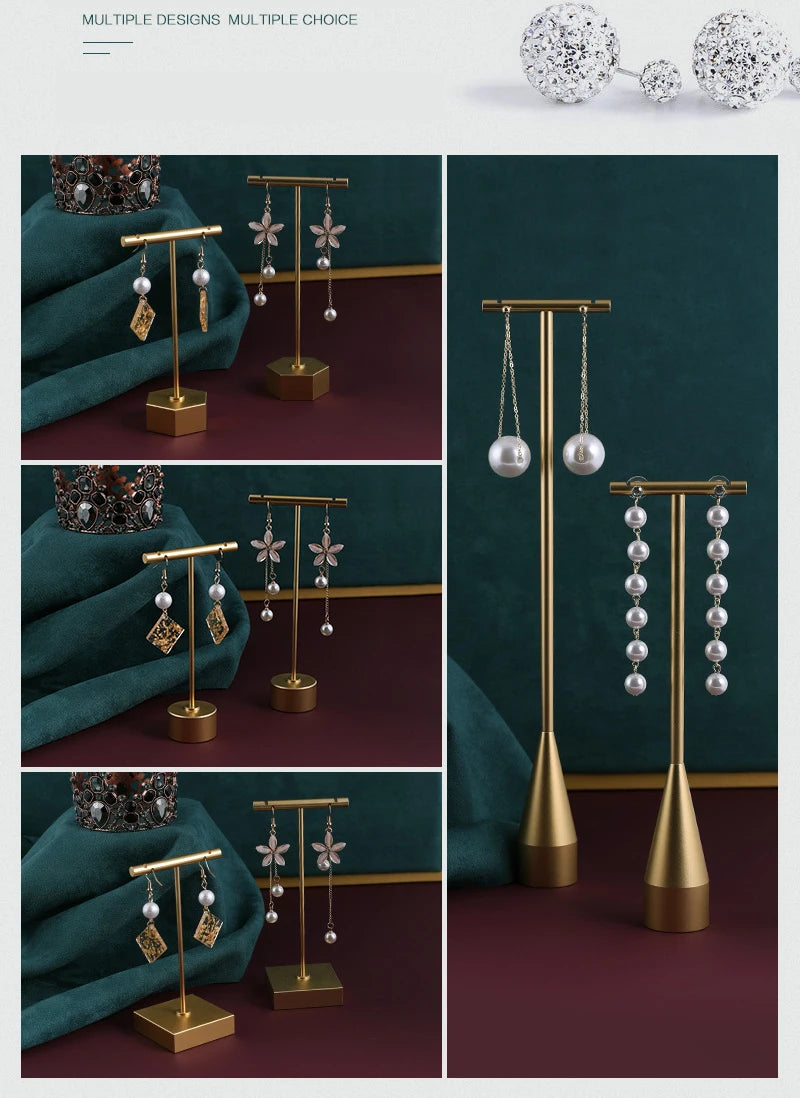 Gold Metal Hand Ring Holder Finger Jewelry Tower Earring T Bar Shelf Hanging Display Stand Ear Studs Storage Organizer Hole Rack - Oria Jewel