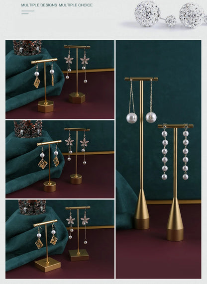 Gold Metal Hand Ring Holder Finger Jewelry Tower Earring T Bar Shelf Hanging Display Stand Ear Studs Storage Organizer Hole Rack - Oria Jewel