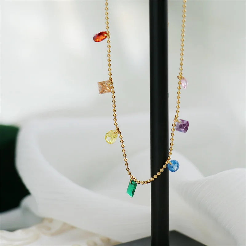 Colorful Zircon Drop Necklace - Oria Jewel
