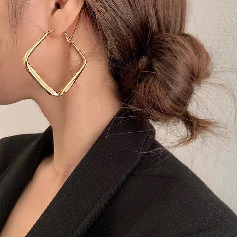 Diamond Shape Statement Hoops - Oria Jewel