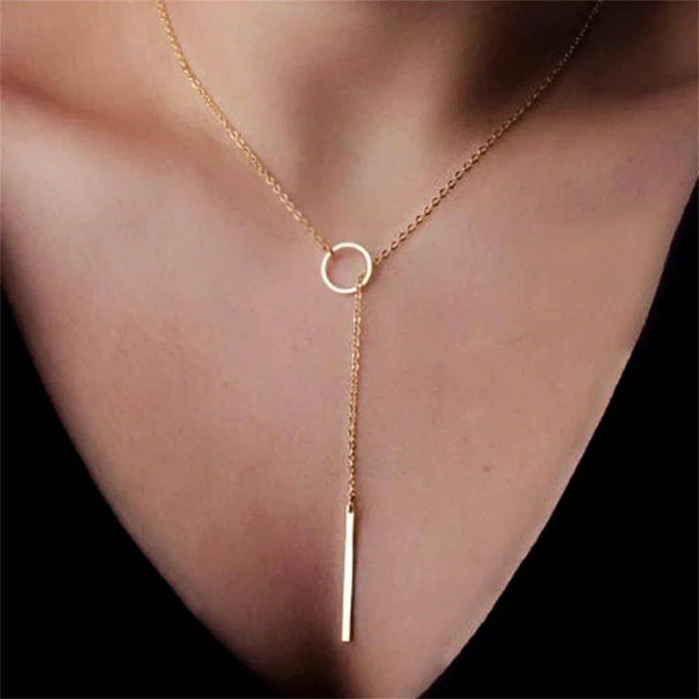 Vintage Layered Metal Bar Pendant Necklace for Women Daily Wear Gold Color Reactangle Clavicle Chain Collarbone Necklace Jewelry - Oria Jewel
