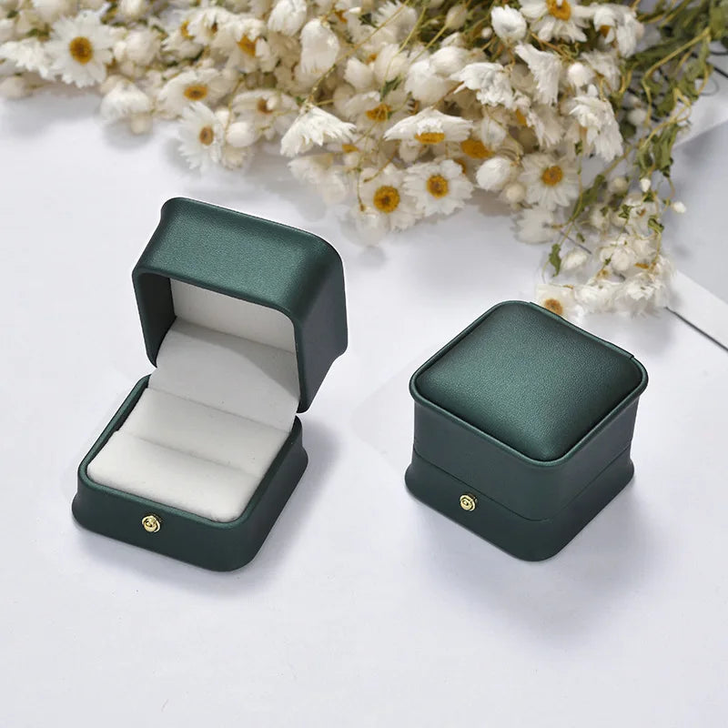 Ring Box Couple Proposal Ring Boxes PU Leather Jewelry Gift Case Ring Earrings Jewelry Display for Wedding Engagement - Oria Jewel