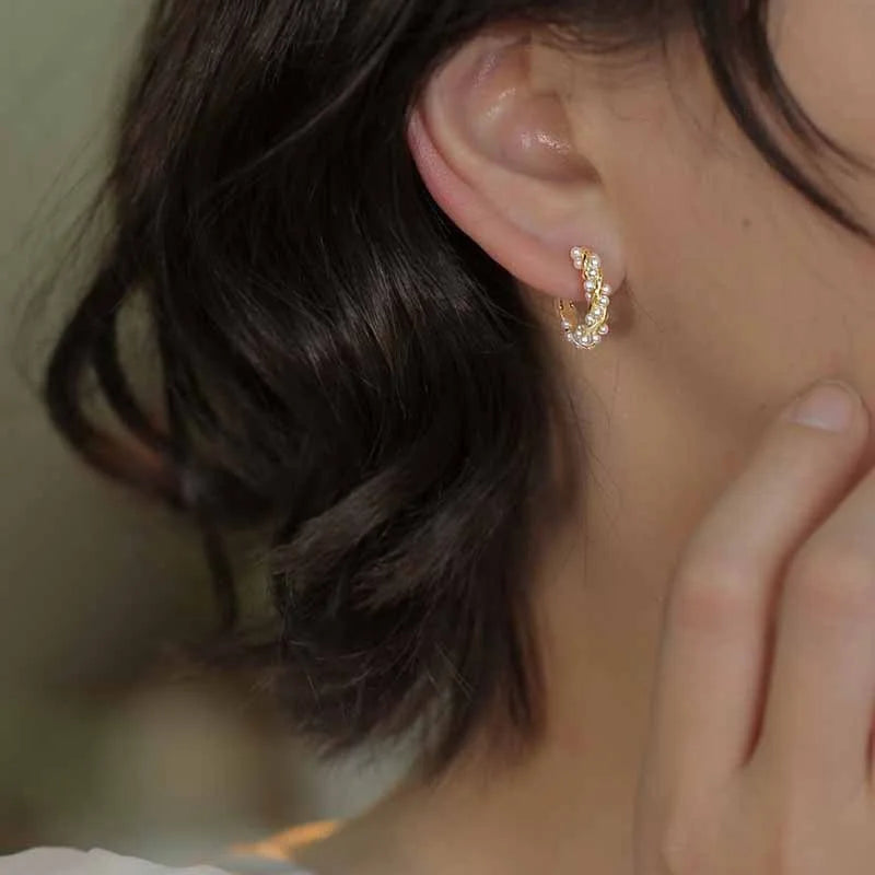 French Imitation Pearl Circel Earring Small Round Hoop Earrings For Women New Design Texture Earrings Jewelry Elegant Gift - Oria Jewel
