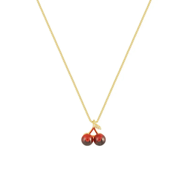 Little Wine Red Cherry Pendant Necklaces For Women Fashion Personality Fruit Golden Chain Necklace Party Jewelry Birthday Gifts - Oria Jewel