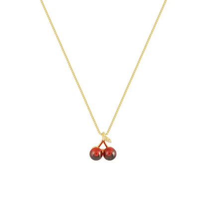 Little Wine Red Cherry Pendant Necklaces For Women Fashion Personality Fruit Golden Chain Necklace Party Jewelry Birthday Gifts - Oria Jewel