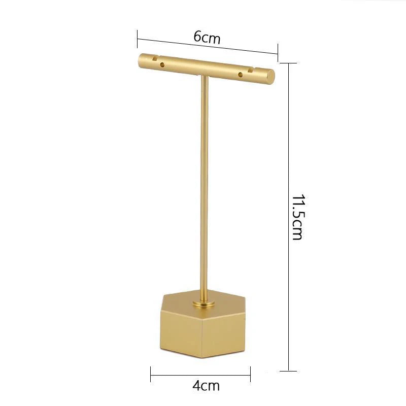 Gold Metal Hand Ring Holder Finger Jewelry Tower Earring T Bar Shelf Hanging Display Stand Ear Studs Storage Organizer Hole Rack - Oria Jewel