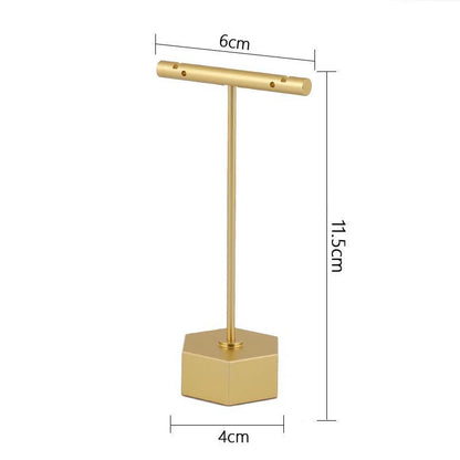 Gold Metal Hand Ring Holder Finger Jewelry Tower Earring T Bar Shelf Hanging Display Stand Ear Studs Storage Organizer Hole Rack - Oria Jewel