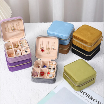 Velvet Jewelry Box For Women Necklace Ring Earrings Organizer Holder Travel Portable Zipper Square Jewelry Storage Case - Oria Jewel
