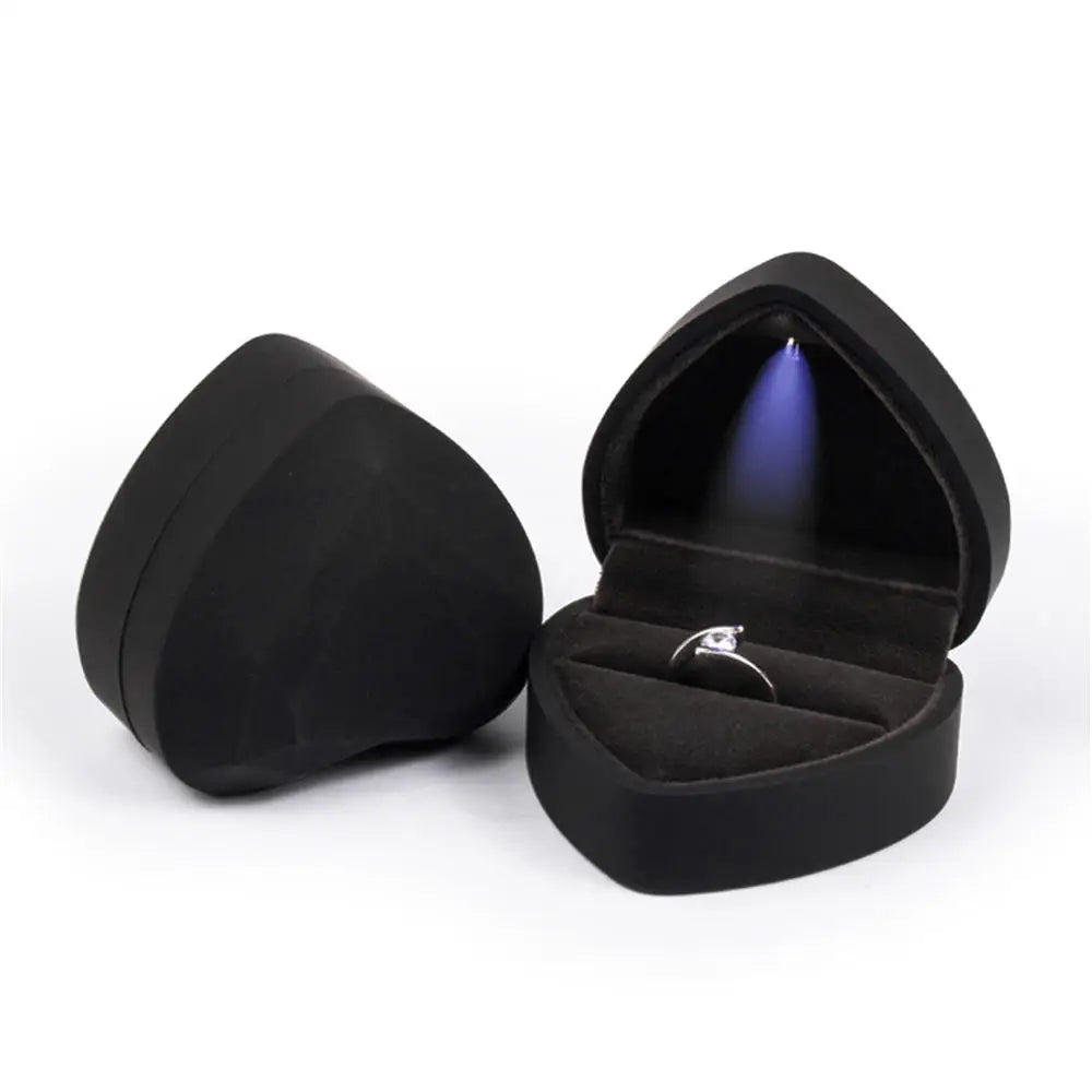 1 Pcs LED Jewelry Ring Box Luxury Velvet Rubber Necklace Pendant Gifts Display With Light For Proposal Engagement Wedding Case - Oria Jewel