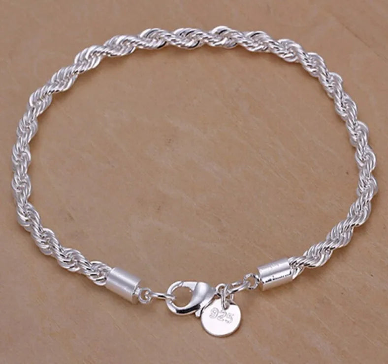 925 Sterling Silver Twisted Rope Bracelet for Men & Women - Oria Jewel