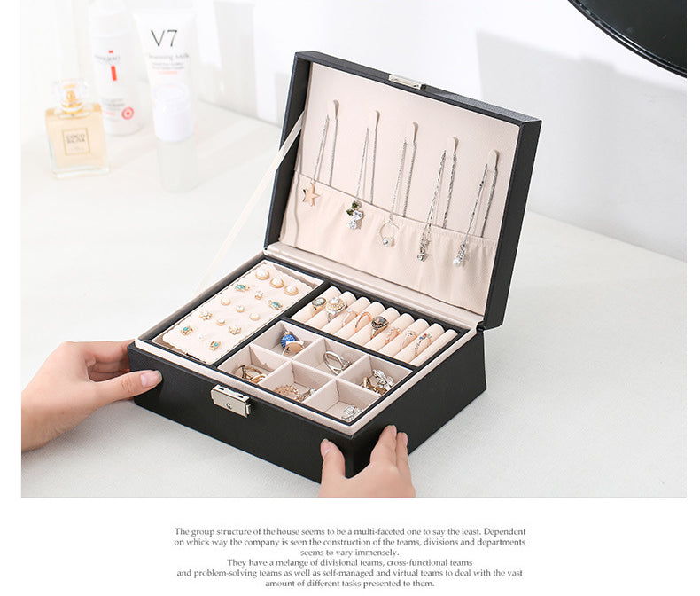 Double-layer Wooden Jewlery Box Ring Box Jewelry Boxes and Packaging with PU Leather Jewelry Storage Organizer and Makeup Case - Oria Jewel