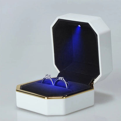 1 Pcs LED Jewelry Ring Box Luxury Velvet Rubber Necklace Pendant Gifts Display With Light For Proposal Engagement Wedding Case - Oria Jewel