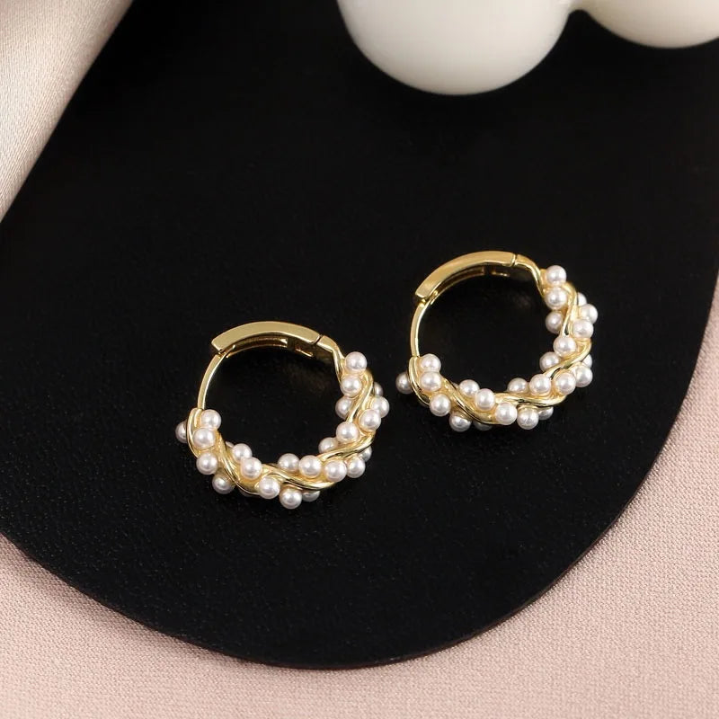 French Imitation Pearl Circel Earring Small Round Hoop Earrings For Women New Design Texture Earrings Jewelry Elegant Gift - Oria Jewel
