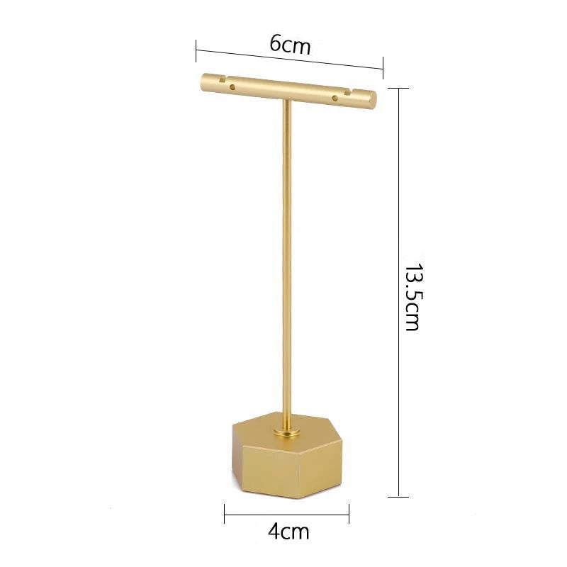 Gold Metal Hand Ring Holder Finger Jewelry Tower Earring T Bar Shelf Hanging Display Stand Ear Studs Storage Organizer Hole Rack - Oria Jewel