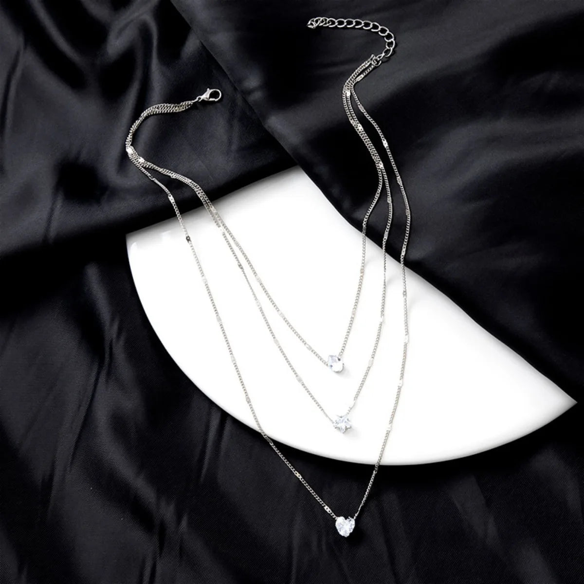 Multi-layer Five-pointed Star Heart Shape Water Drop Pendant Chain Necklace Alloy Material Glass Collarbone Chain Sexy Women&
