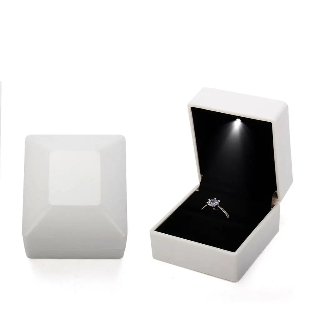 1 Pcs LED Jewelry Ring Box Luxury Velvet Rubber Necklace Pendant Gifts Display With Light For Proposal Engagement Wedding Case - Oria Jewel