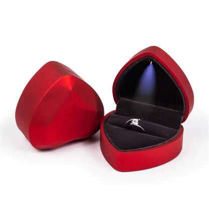 1 Pcs LED Jewelry Ring Box Luxury Velvet Rubber Necklace Pendant Gifts Display With Light For Proposal Engagement Wedding Case - Oria Jewel