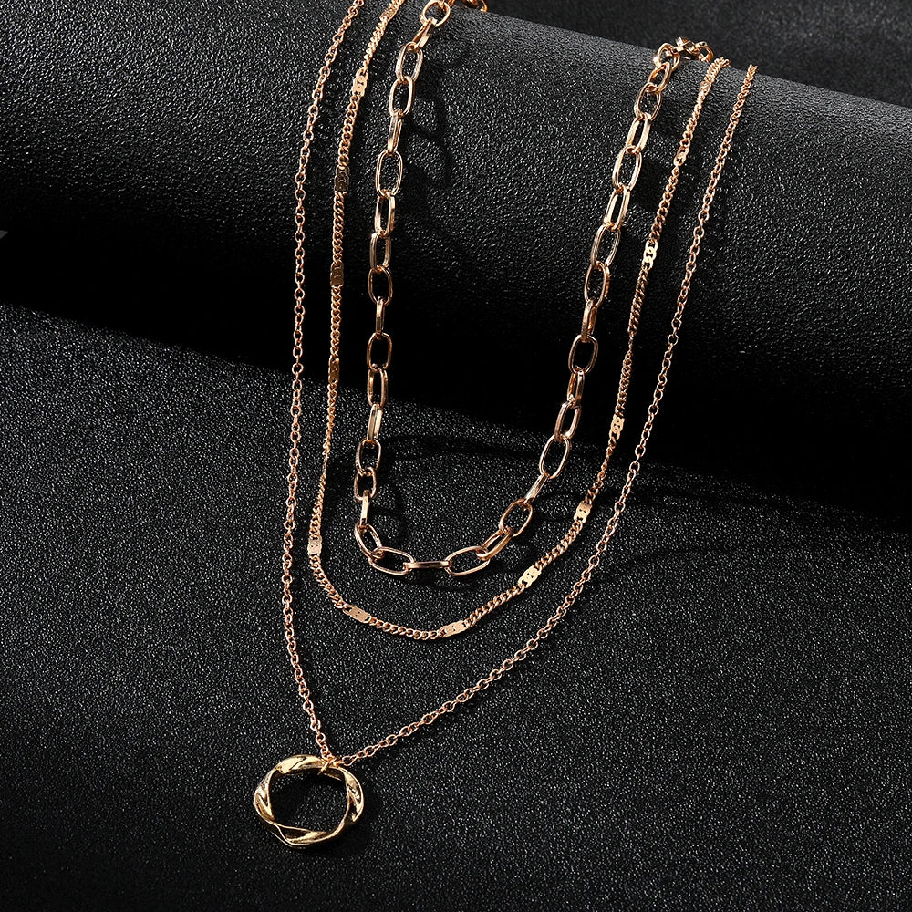 Gold Layered Pendant Necklace - Oria Jewel