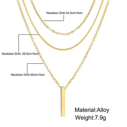 Vintage Layered Metal Bar Pendant Necklace for Women Daily Wear Gold Color Reactangle Clavicle Chain Collarbone Necklace Jewelry - Oria Jewel