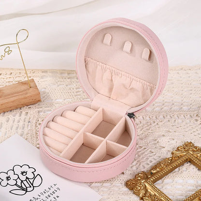 Portable Round Jewelry Box Necklaces Earrings Rings Jewelry Organizer Display Travel Jewelry Case Boxes Pu Leather Storage Box - Oria Jewel