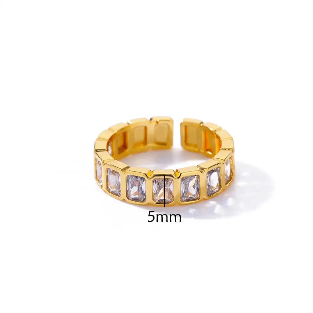 White Square Zircon Spliced Open Rings For Women Minimalist Stainless Steel Adjustable New Wedding Aesthetic Ring Jewelry BFF - Oria Jewel