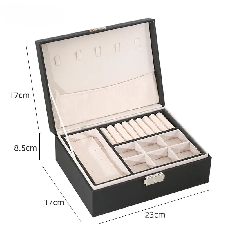 Double-layer Wooden Jewlery Box Ring Box Jewelry Boxes and Packaging with PU Leather Jewelry Storage Organizer and Makeup Case - Oria Jewel