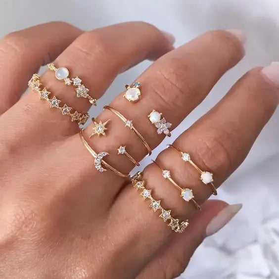 Bohemian Butterfly Pearl Rings Set for Women Shine Pearl Gothic Vintage Plated Retro Rhinestone Simple Finger Jewelry Gift - Oria Jewel