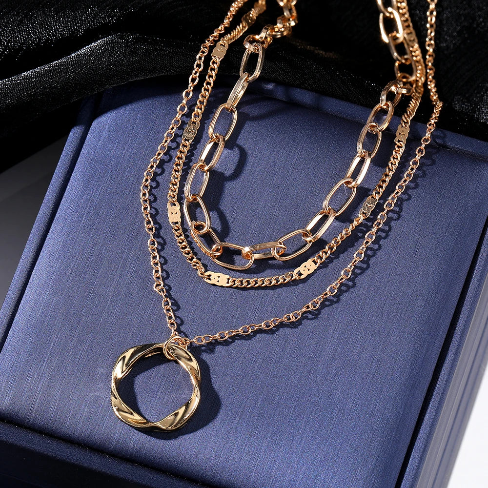 Gold Layered Pendant Necklace - Oria Jewel